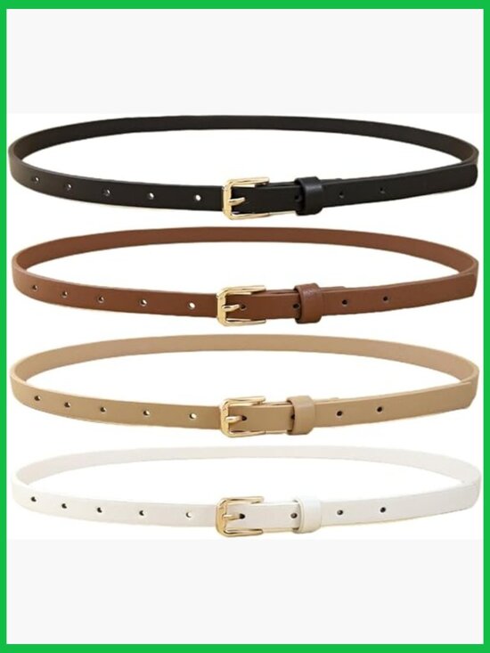 4 Pack Skinny Belts for Jeans Dress Waist Belt with Gold Buckle 0.55\